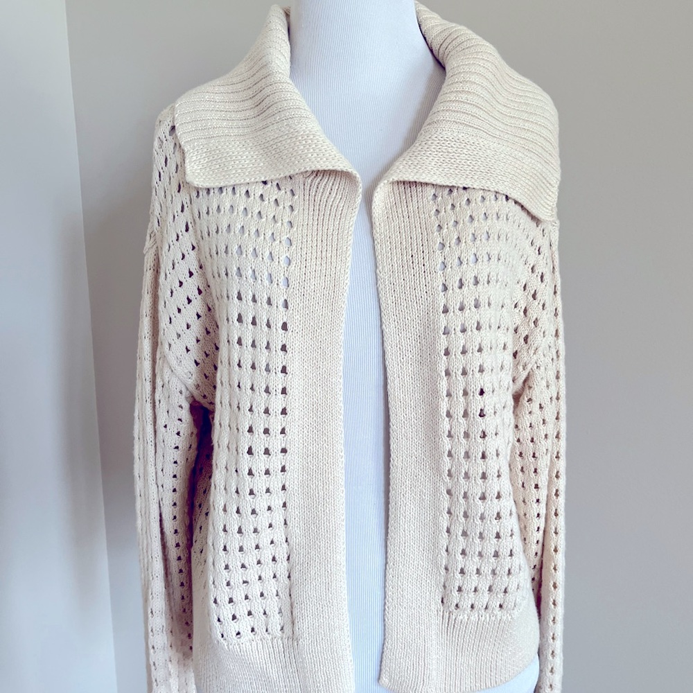 Universal Thread Beige Open Front Open Knit Cardigan Sweater Size M